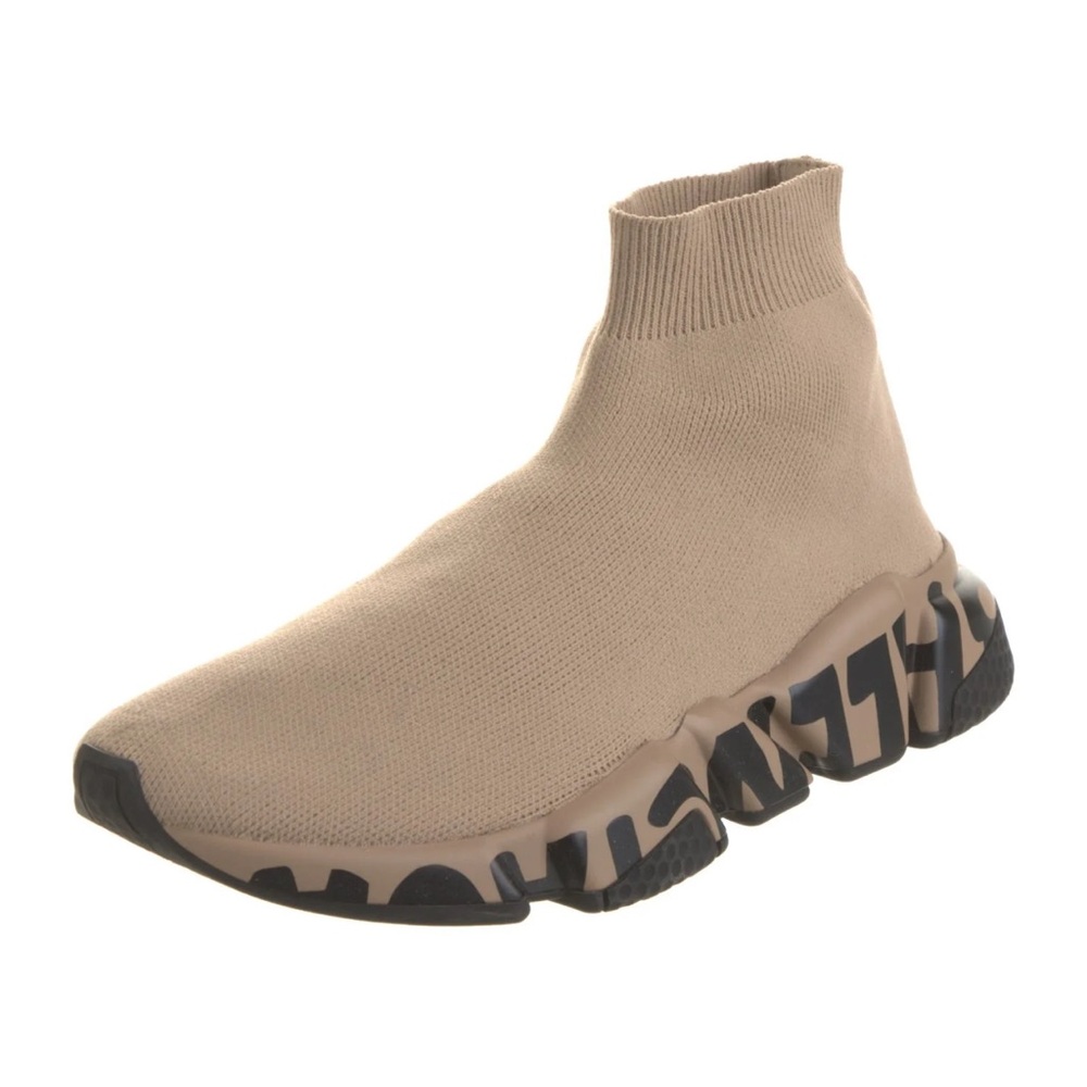 Tan Sock Sneakers with Black Sole